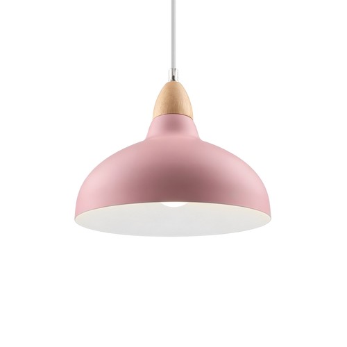 BIRK Roze Ø19cm pendellamp - E27 fitting, 2m snoer, metaal / hout
