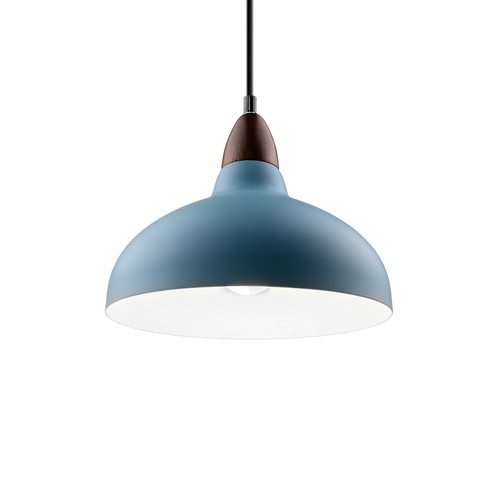 BIRK Petroleumblauw Ø19cm pendellamp - E27 fitting, 2m snoer, metaal / hout