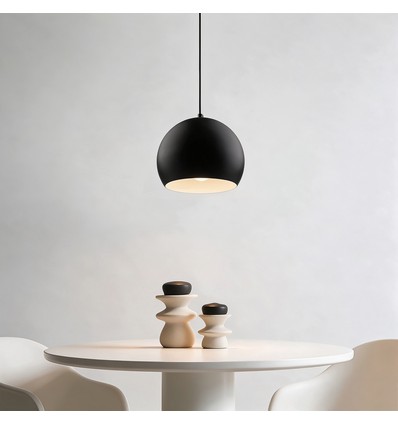 Zwarte Ø20cm hanglamp - E27 fitting, 2m snoer, metaal