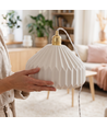 Keramische E27 hanglamp - Geplooid, wit/messing, 2m snoer, Ø27x23cm, zonder lichtbron