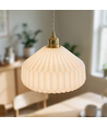 Keramische E27 hanglamp - Geplooid, wit/messing, 2m snoer, Ø27x23cm, zonder lichtbron