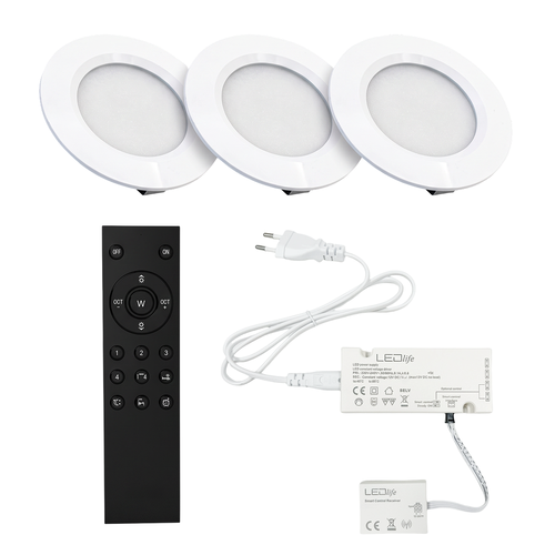 3 stuks Reco68 meubelspot dimbaar, mat wit - Kies RF/WiFi/Zigbee voeding (afstandsbediening incl.)
