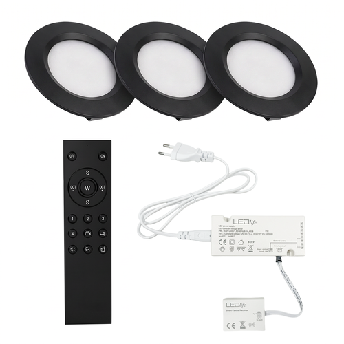 3x Reco68 Meubelspot dimbaar, Zwart - Kies RF/WiFi/Zigbee voeding (afstandsbediening incl.)