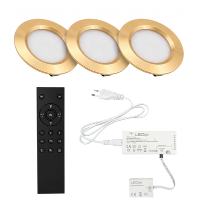 3x Reco68 Meubelspot dimbaar, Goud - Kies RF/WiFi/Zigbee voeding (afstandsbediening incl.)