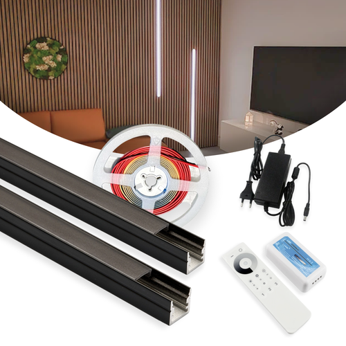 120cm LED Akoestisch Paneel Set, zwart - 2 stuks CCT LED strips met 60W voeding - WiFi of RF