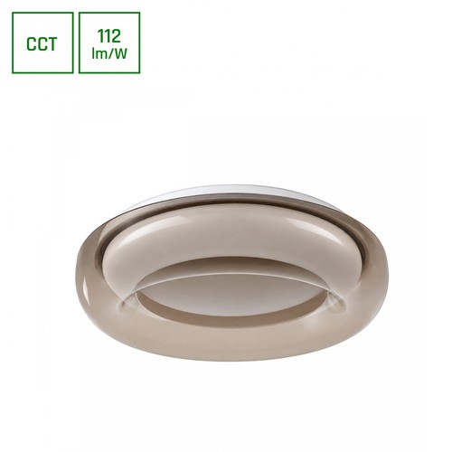 AURA plafondlamp met afstandsbediening - Rookglas rand hoog, dimbaar, Ø40cm, 24W, 3 lichtkleuren