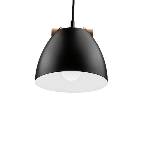 HOLM Zwarte Ø16cm hanglamp - E27 fitting, 2m snoer, metaal / hout