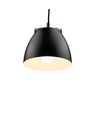 HOLM Zwarte Ø16cm hanglamp - E27 fitting, 2m snoer, metaal / hout