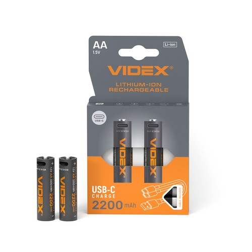 2 stuks oplaadbare AA Li-ion batterijen, 1,5V - 2200mAh, USB-C poort, thermische beveiliging