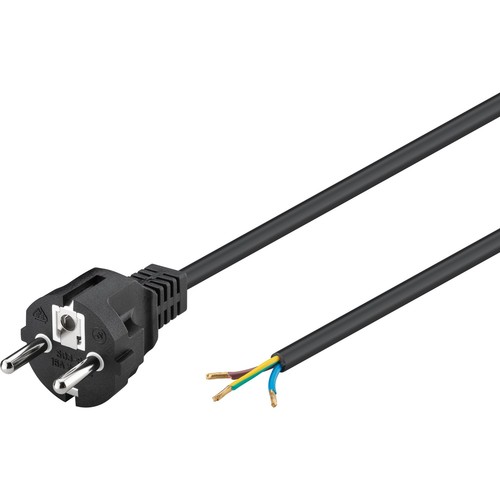 2 meter stroomkabel - 250V, IP20 binnen, Zwart, Schuko-stekker en adereindhulzen om te verbinden, 16A