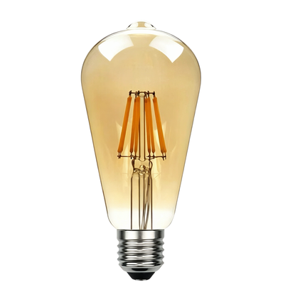 E27 6W LED filamentlamp - ST64, 800lm, amber glas, 2700K warm wit