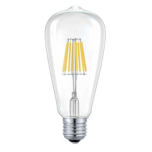 E27 6W LED filamentlamp - ST64, 800lm, helder glas, 2700K warm wit