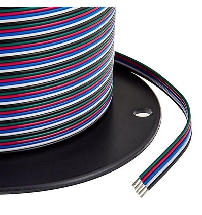 12-24V RGBW kabel voor LED-strips - 5-aderig, 100 meter rol