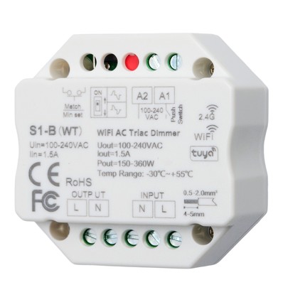 LEDlife rWave inbouwdimmer - Tuya/SmartLife, RF+Wifi, 200W LED-dimmer