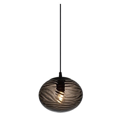 Halo Design - Handgemaakte rookkleurige glazen hanglamp Ø22cm stoffen kabel