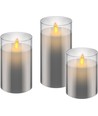 3-pack grijze LED waskaarsen in glas - Batterij, timerfunctie