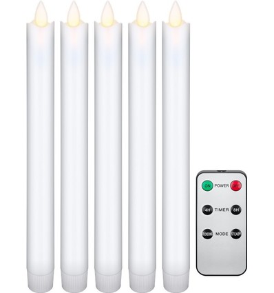 5-pack witte LED-kaarsen inclusief afstandsbediening - Batterij