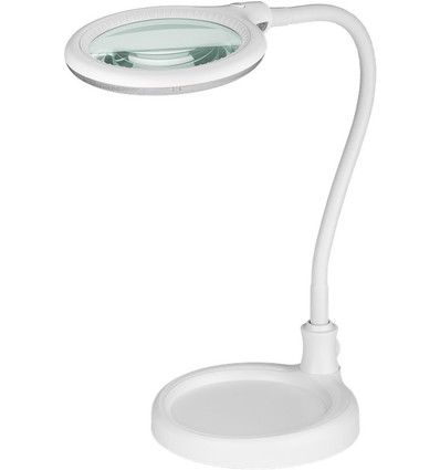 LED loeplamp met flexibele hals 6W - Wit, bureaulamp, klem en voet