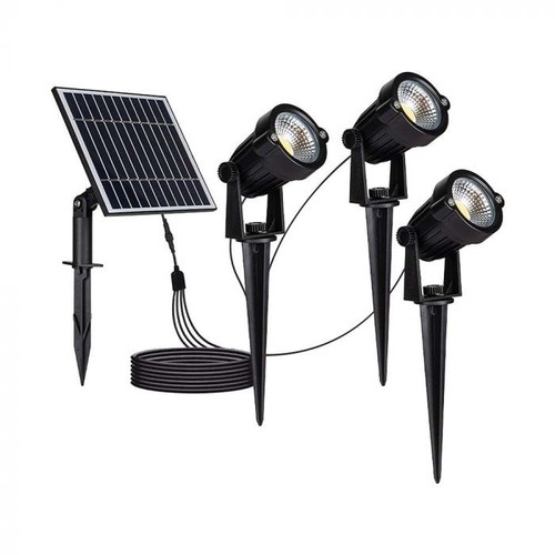 V-Tac 3x1.2W LED Zonne-energie Tuinlampen - Zwart, met grondspies, IP65