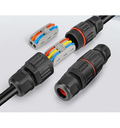 Zwarte ronde lasdoos - Voor het verbinden van draden, 3-aderig, IP67 waterdicht