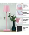 Oplaadbare LED tafellamp Binnen/buiten - Roze, touch dimbaar, CCT, IP54 buiten