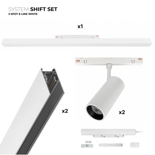 SHIFT 2x spot + spanningsrail set - 2 meter compleet + spots en basisverlichting, Wit