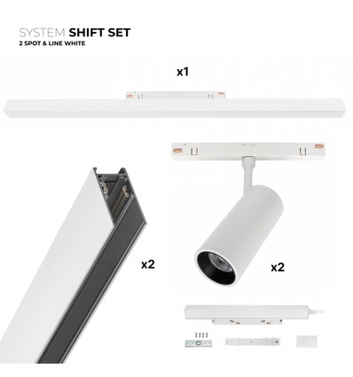 SHIFT 2x spot + spanningsrail set - 2 meter compleet + spots en basisverlichting, Wit