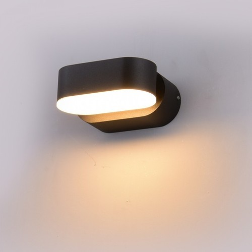 6W LED wandlamp - IP65 buiten, ovaal, 350 graden draaibaar, zwart, incl. lichtbron