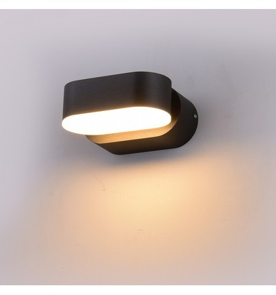 6W LED wandlamp - IP65 buiten, ovaal, 350 graden draaibaar, zwart, incl. lichtbron