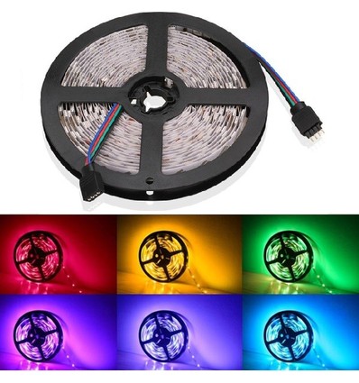 5m 4,8W/m RGB LED-strip - 12V DC, IP20, 30 LED's per meter