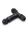 Ronde T-verdeeldoos - IP68 waterdicht, zwart, voor het verbinden van kabels