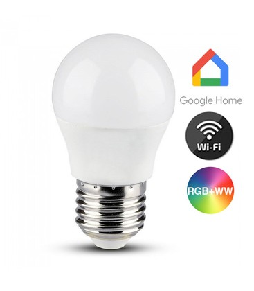 E27 smart LED-lamp kogelmodel compatibel met diverse smart home systemen.