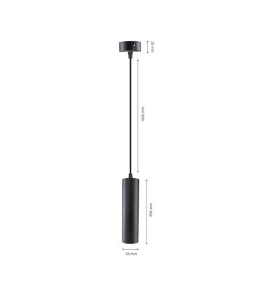 Afmetingen van de Madara Mini II hanglamp voor montage op 230V railsystemen.