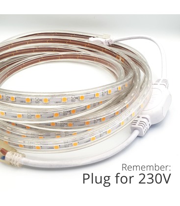 Complete 5 meter waterdichte LED-strip type Q voor directe aansluiting op het lichtnet.
