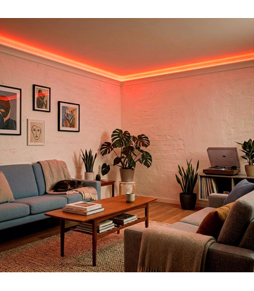 Lange flexibele neon LED strip gemonteerd als gevelverlichting voor een moderne uitstraling.