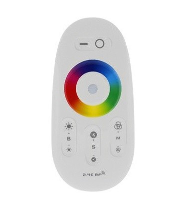 Detailweergave van een RF-afstandsbediening met duidelijke zone-knoppen voor groepsbediening.