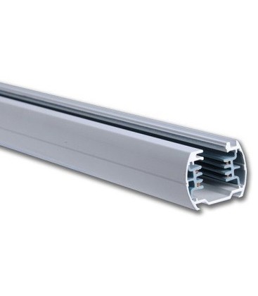 Detailopname van het profiel van een witte 3-fase 230V rail.
