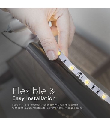 Voorbeeld van de installatie en opbouw van een LED-strip die geschikt is voor integratie in meubels.