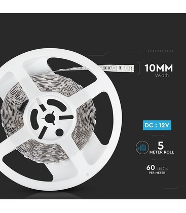 Detailopname van een 12V LED strip met duidelijke weergave van de koperen snijpunten en breedte.