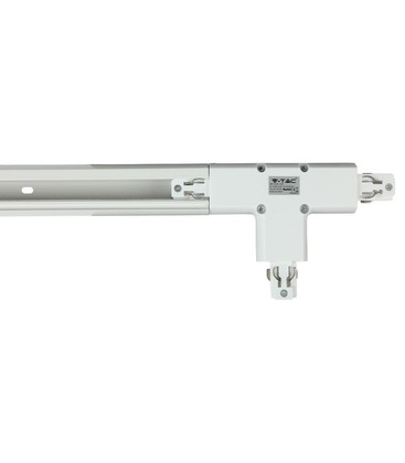 Installatie van een witte T-connector in een railsysteem