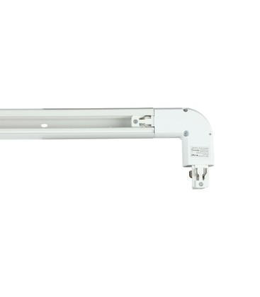 Detail van een witte L-connector voor de juiste positionering van de railvoeding